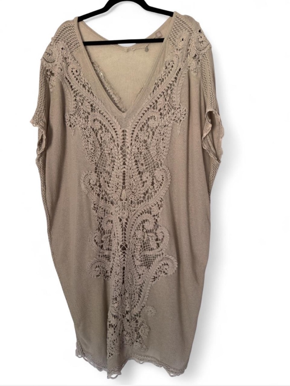 Knitted & Knotted by Anthropologie Tan crochet swim coverup